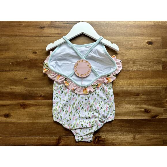 NWT SweetHoney Mary One Piece Swimsuit Savannah Floral White Pink Ruffle Preppy - Picture 4 of 6